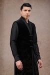 Shop_Tarun Tahiliani_Black Cotton, Velvet, Jacquard, Georgette Sherwani Kurta Set _Online_at_Aza_Fashions