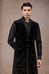 Tarun Tahiliani_Black Cotton, Velvet, Jacquard, Georgette Sherwani Kurta Set _at_Aza_Fashions
