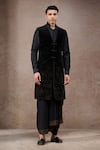 Buy_Tarun Tahiliani_Black Cotton, Velvet, Jacquard, Georgette Sherwani Kurta Set _at_Aza_Fashions
