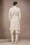 Shop_Tarun Tahiliani_Ivory Tissue, Satin Embroidery Sherwani Set _at_Aza_Fashions