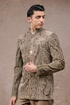 Buy_Tarun Tahiliani_Olive Green Silk, Cotton Satin, Velvet Embroidery Designer Bandgala Suit Set _Online_at_Aza_Fashions