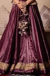 Pomcha Jaipur_Burgundy Silk Gota Patti, Embroidery Round Neck Work Lehenga Set _Online_at_Aza_Fashions
