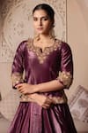 Buy_Pomcha Jaipur_Burgundy Silk Gota Patti, Embroidery Round Neck Work Lehenga Set _Online_at_Aza_Fashions