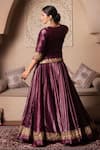 Shop_Pomcha Jaipur_Burgundy Silk Gota Patti, Embroidery Round Neck Work Lehenga Set _at_Aza_Fashions