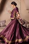 Pomcha Jaipur_Burgundy Silk Gota Patti, Embroidery Round Neck Work Lehenga Set _at_Aza_Fashions