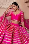 Pomcha Jaipur_Fuchsia Taffeta, Silk, Net Gota Patti Round Neck Hot Pink Lehenga Set _at_Aza_Fashions