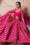 Shop_Pomcha Jaipur_Fuchsia Taffeta, Silk, Net Gota Patti Round Neck Hot Pink Lehenga Set 