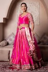 Buy_Pomcha Jaipur_Fuchsia Taffeta, Silk, Net Gota Patti Round Neck Hot Pink Lehenga Set _at_Aza_Fashions
