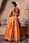 Shop_Pomcha Jaipur_Orange Taffeta, Silk, Net Gota Patti Round Neck Designer Lehenga Set _at_Aza_Fashions
