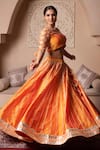 Pomcha Jaipur_Orange Taffeta, Silk, Net Gota Patti Round Neck Designer Lehenga Set _Online_at_Aza_Fashions