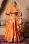 Buy_Pomcha Jaipur_Orange Taffeta, Silk, Net Gota Patti Round Neck Designer Lehenga Set _at_Aza_Fashions