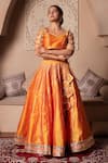 Shop_Pomcha Jaipur_Orange Taffeta, Silk, Net Gota Patti Round Neck Designer Lehenga Set _Online_at_Aza_Fashions