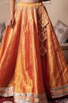 Pomcha Jaipur_Orange Taffeta, Silk, Net Gota Patti Round Neck Designer Lehenga Set _at_Aza_Fashions