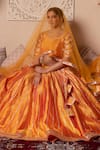 Buy_Pomcha Jaipur_Orange Taffeta, Silk, Net Gota Patti Round Neck Designer Lehenga Set 