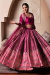 Shop_Pomcha Jaipur_Pink Cotton, Silk, Net Gota Patti Square Neck Rani Lehenga Set _Online_at_Aza_Fashions