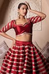 Pomcha Jaipur_Red Taffeta, Silk, Net Gota Patti, Tassels Sweetheart Neck Lehenga Set _Online_at_Aza_Fashions