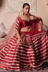 Buy_Pomcha Jaipur_Red Taffeta, Silk, Net Gota Patti, Tassels Sweetheart Neck Lehenga Set _Online_at_Aza_Fashions
