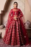 Buy_Pomcha Jaipur_Red Taffeta, Silk, Net Gota Patti, Tassels Sweetheart Neck Lehenga Set _at_Aza_Fashions