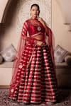 Shop_Pomcha Jaipur_Red Taffeta, Silk, Net Gota Patti, Tassels Sweetheart Neck Lehenga Set _Online_at_Aza_Fashions