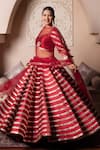 Pomcha Jaipur_Red Taffeta, Silk, Net Gota Patti, Tassels Sweetheart Neck Lehenga Set _at_Aza_Fashions