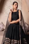 Pomcha Jaipur_Black Cotton, Silk, Net Gota Patti Round Neck Lehenga Set _Online_at_Aza_Fashions