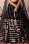 Buy_Pomcha Jaipur_Black Cotton, Silk, Net Gota Patti Round Neck Lehenga Set _Online_at_Aza_Fashions
