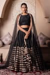 Buy_Pomcha Jaipur_Black Cotton, Silk, Net Gota Patti Round Neck Lehenga Set _at_Aza_Fashions