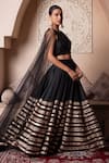 Shop_Pomcha Jaipur_Black Cotton, Silk, Net Gota Patti Round Neck Lehenga Set _Online_at_Aza_Fashions