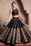 Buy_Pomcha Jaipur_Black Cotton, Silk, Net Gota Patti Round Neck Lehenga Set 