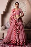Buy_Pomcha Jaipur_Peach Silk Gota Patti Round Neck Lehenga Set _at_Aza_Fashions