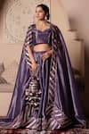 Buy_Pomcha Jaipur_Purple Silk Gota Patti Round Neck Lehenga Set _at_Aza_Fashions