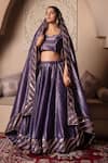 Pomcha Jaipur_Purple Silk Gota Patti Round Neck Lehenga Set _at_Aza_Fashions