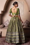 Shop_Pomcha Jaipur_Green Cotton, Silk, Net Gota Patti Round Neck Lehenga Set _at_Aza_Fashions