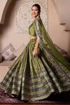 Pomcha Jaipur_Green Cotton, Silk, Net Gota Patti Round Neck Lehenga Set _Online_at_Aza_Fashions