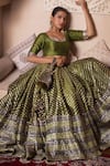 Buy_Pomcha Jaipur_Green Cotton, Silk, Net Gota Patti Round Neck Lehenga Set _Online_at_Aza_Fashions