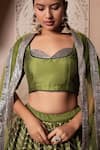 Pomcha Jaipur_Green Cotton, Silk, Net Gota Patti Round Neck Lehenga Set _at_Aza_Fashions
