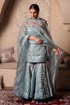 Buy_Pomcha Jaipur_Blue Silk Gota Patti Open Neck Powder Kurta Set _at_Aza_Fashions