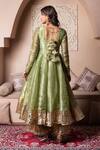 Shop_Pomcha Jaipur_Green Silk Gota Patti Round Neck Anarkali Kurta Set _at_Aza_Fashions