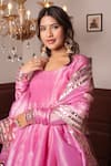 Pomcha Jaipur_Pink Silk Zari Round Neck Cosmos Anarkali Set _Online_at_Aza_Fashions