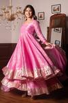 Buy_Pomcha Jaipur_Pink Silk Zari Round Neck Cosmos Anarkali Set _Online_at_Aza_Fashions