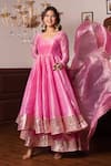 Shop_Pomcha Jaipur_Pink Silk Zari Round Neck Cosmos Anarkali Set _Online_at_Aza_Fashions
