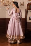 Shop_Pomcha Jaipur_Pink Silk Gota Patti Round Neck Anarkali Set _at_Aza_Fashions