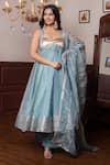 Buy Pomcha Jaipur Blue Silk Gota Patti Round Neck Powder Anarkali Set at Aza Fashions Buy_Pomcha Jaipur_Blue Silk Gota Patti Round Neck Powder Anarkali Set _at_Aza_Fashions