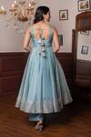 Shop Pomcha Jaipur Blue Silk Gota Patti Round Neck Powder Anarkali Set at Aza Fashions Shop_Pomcha Jaipur_Blue Silk Gota Patti Round Neck Powder Anarkali Set _at_Aza_Fashions