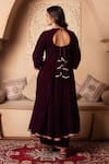 Shop_Pomcha Jaipur_Burgundy Velvet, Silk Gota Patti Round Neck Anarkali Set _at_Aza_Fashions