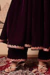 Buy_Pomcha Jaipur_Burgundy Velvet, Silk Gota Patti Round Neck Anarkali Set _Online_at_Aza_Fashions