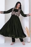 Shop Pomcha Jaipur Green Velvet, Net Gota Patti Round Neck Anarkali Set Online at Aza Fashions Shop_Pomcha Jaipur_Green Velvet, Net Gota Patti Round Neck Anarkali Set _Online_at_Aza_Fashions