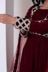 Pomcha Jaipur Maroon Velvet, Net Gota Patti Round , Square Anarkali Set Online at Aza Fashions Pomcha Jaipur_Maroon Velvet, Net Gota Patti Round , Square Anarkali Set _Online_at_Aza_Fashions