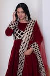 Pomcha Jaipur Maroon Velvet, Net Gota Patti Round , Square Anarkali Set at Aza Fashions Pomcha Jaipur_Maroon Velvet, Net Gota Patti Round , Square Anarkali Set _at_Aza_Fashions