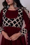Buy Pomcha Jaipur Maroon Velvet, Net Gota Patti Round , Square Anarkali Set Buy_Pomcha Jaipur_Maroon Velvet, Net Gota Patti Round , Square Anarkali Set